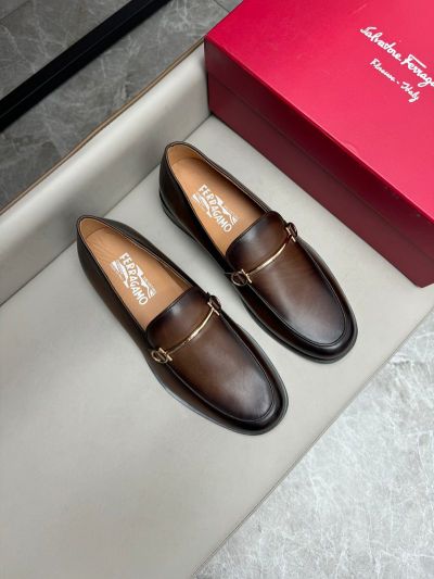 Ferragamo Dark brown calfskin Leather Shoes-Ferragamo Man Business Leather Shoes